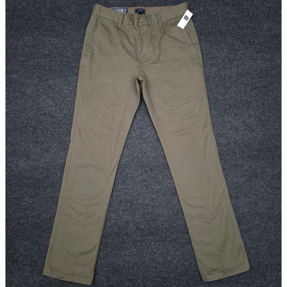 GAP Mens 30x32 Lived In Slim Khaki Green Chino Pants Preppy College NEW